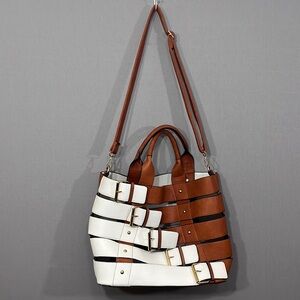 Yes Darling Boutique Tote with Bucket Detail Brown Faux Leather with Strap